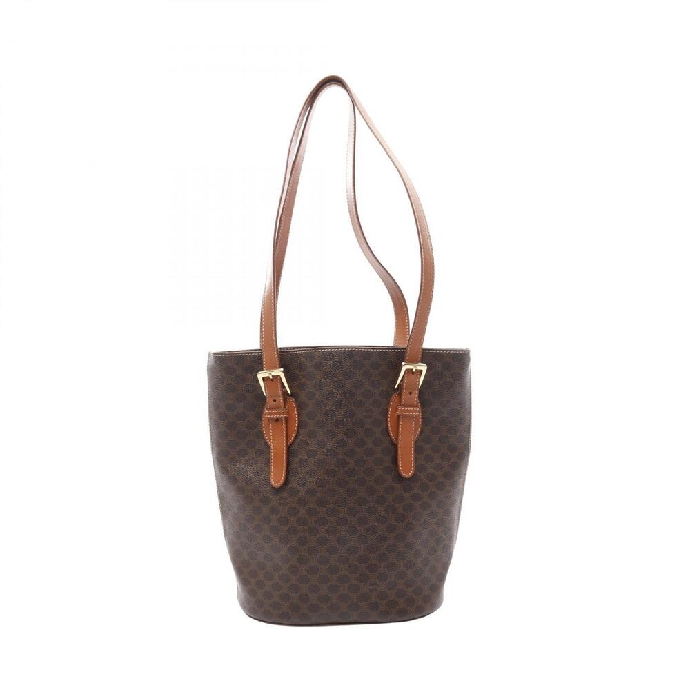 Celine Macadam Tote Bag Canvas Leather Brown